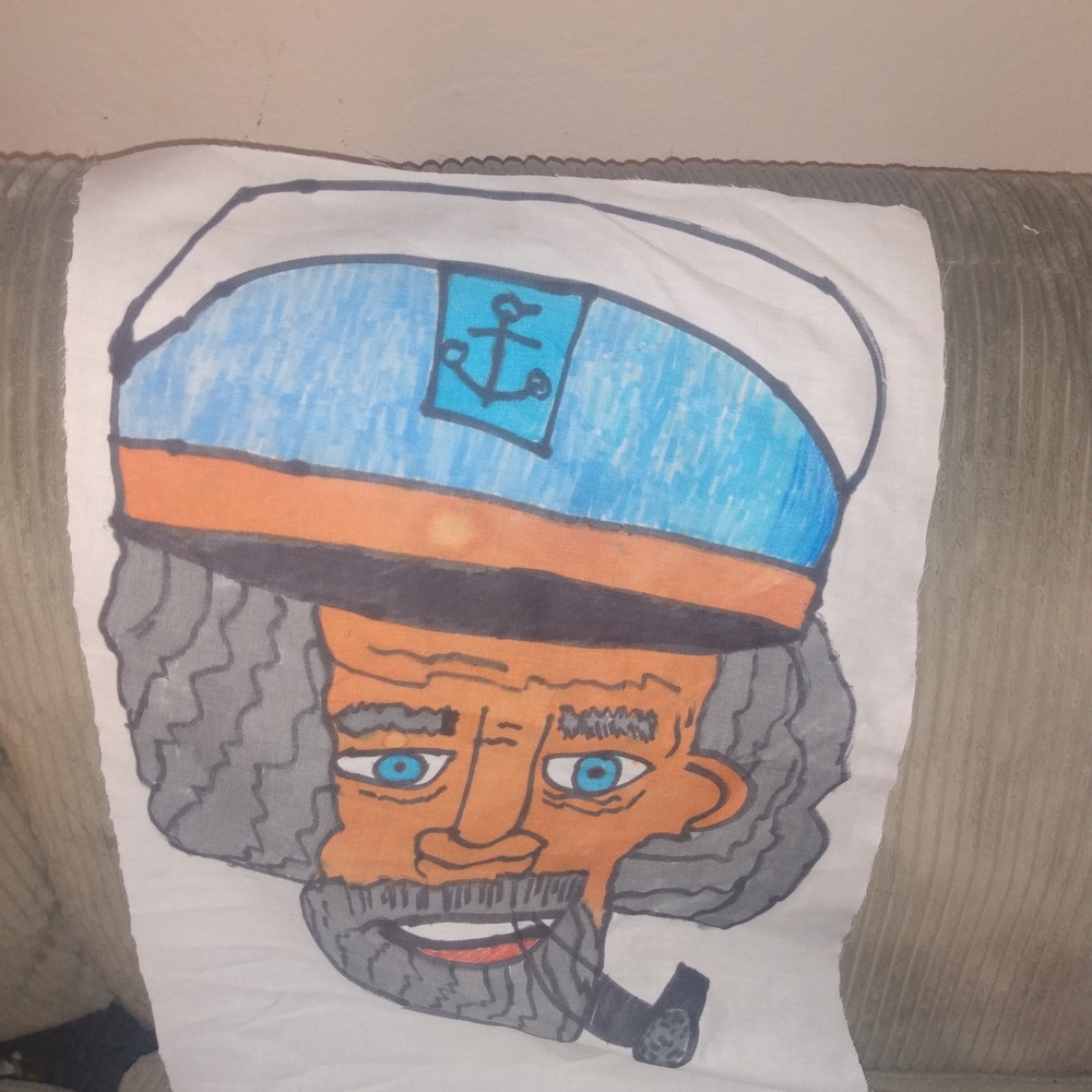 Sailor Graphic Tapestry with Blue and Orange Accents